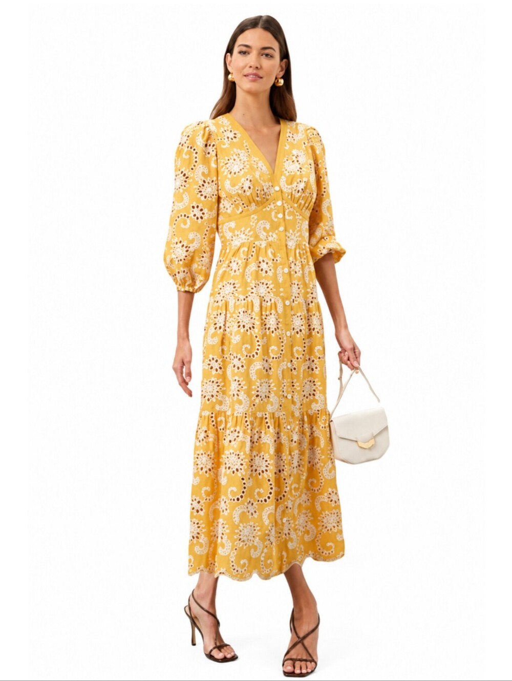 NWT Shoshanna Sicily Mustard & White Midi Dress